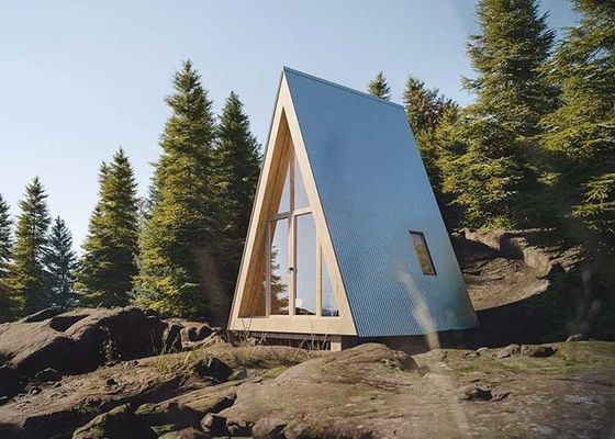 Prefab A Çerçeve Evi Hafif Çelik Otel Birimi Küçük Bina Tatil İçin Ahşap Kulübeler