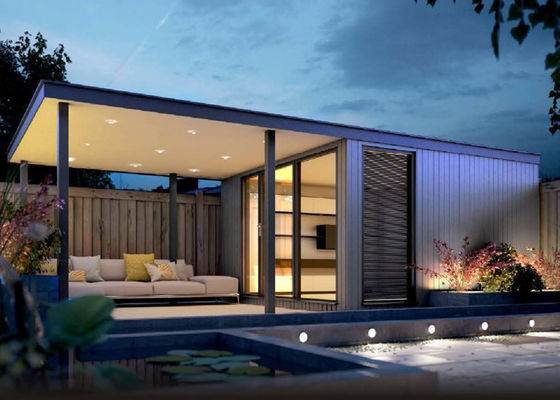 Hafif Ölçümlü Çelik Çerçeve Prefab Modüler Evler Çift Cam Pencereli Bahçe Ofisi