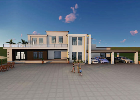 Bahçe Terası Yeşil Prefabrik Evler Çift Katlı Müstakil Prefabrik Hafif Çelik Çerçeve Ev